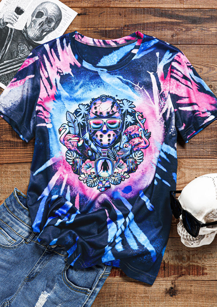 

Tie Dye Palm Leaf Flamingo Coconut Tree T-Shirt Tee, Multicolor, SCM005772