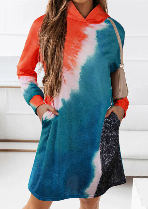 

Tie Dye Pocket Hooded Mini Dress, Multicolor, SCM005801