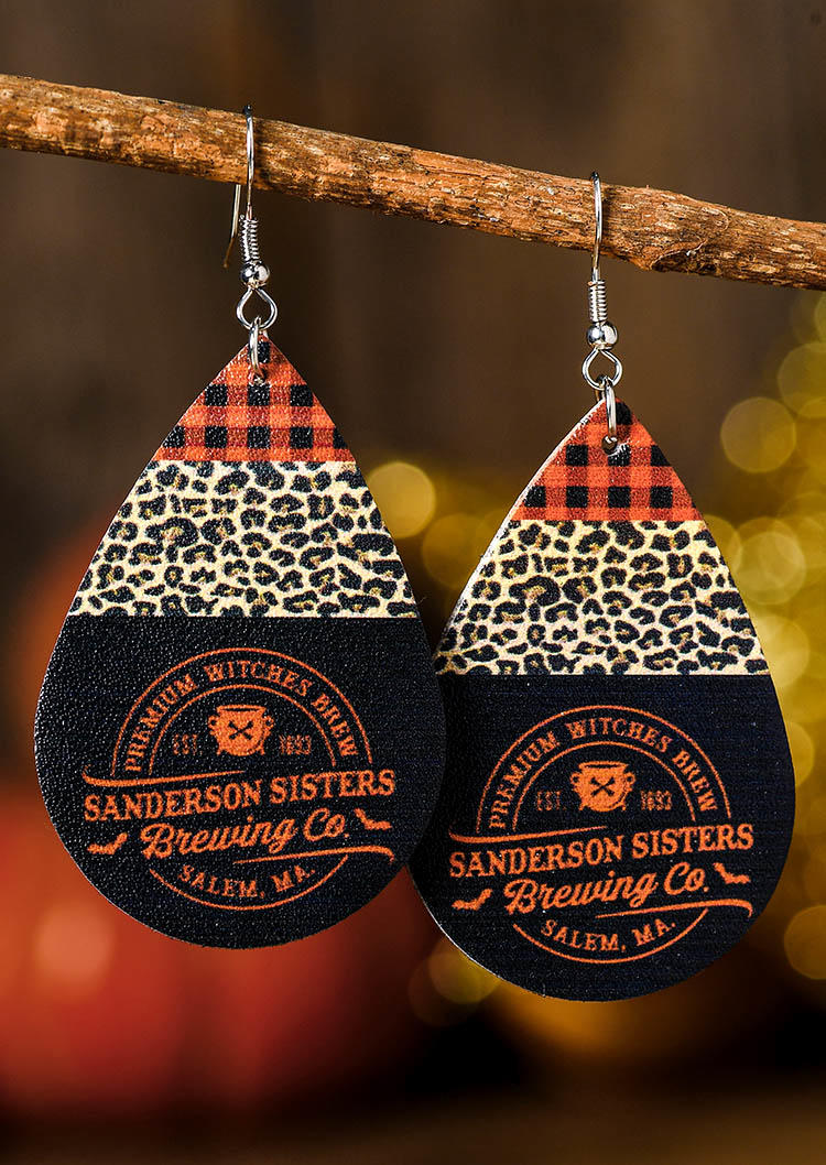 

Halloween Witch Plaid Leopard Earrings, Multicolor, SCM005804