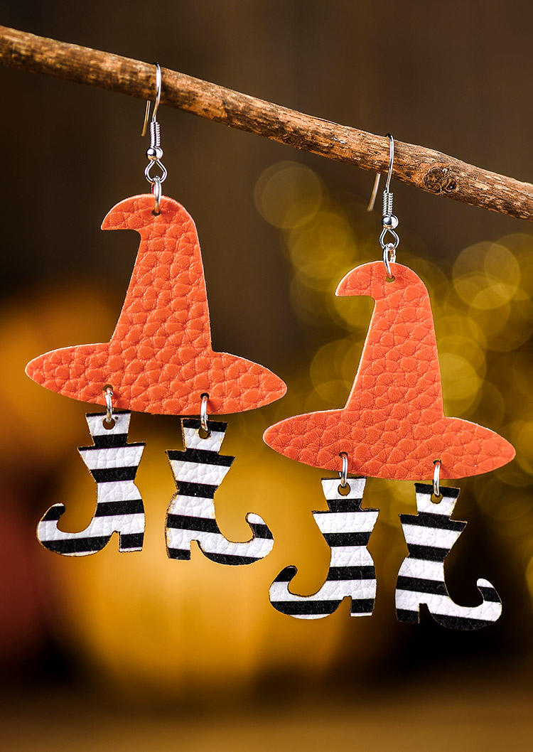 

Halloween Striped Glitter PU Leather Earrings, Orange, SCM005807