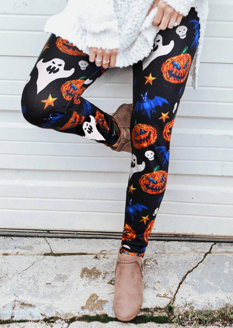

Halloween Pumpkin Face Ghost Leggings, Multicolor, SCM005868
