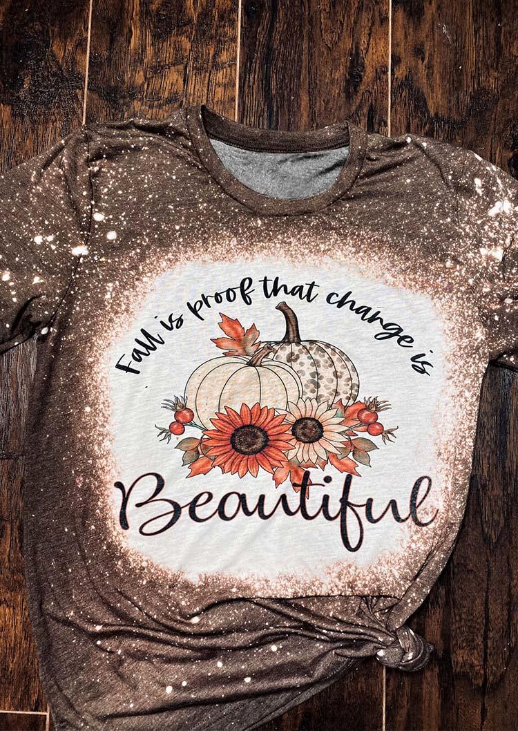 

Fall Is Proof That Change Is Beautiful Leopard Pumpkin Bleached T-Shirt Tee, Multicolor, SCM005903
