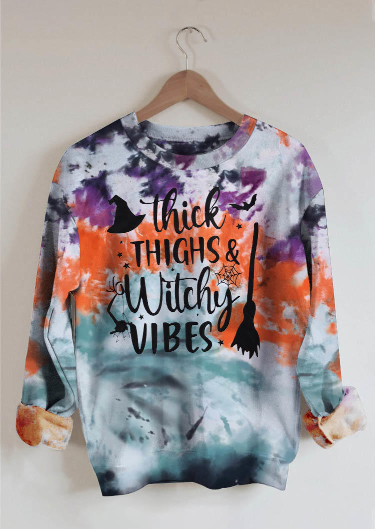 

Halloween Thick Thighs & Witchy Vibes Tie Dye Sweatshirt, Multicolor, SCM005904