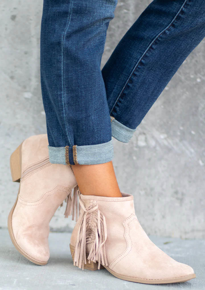 

Zipper Tassel Round Toe Heeled Boots - Pink, SCM005955