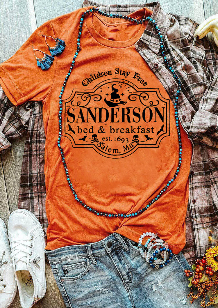 

Halloween Bed & Breakfast Est 1693 Children Stay Free Salem Ma T-Shirt Tee - Orange, SCM005970