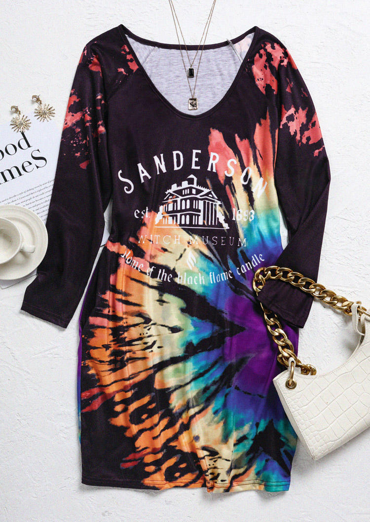 Halloween Home Of The Black Flame Candle Reverse Tie Dye  Pocket Mini Dress