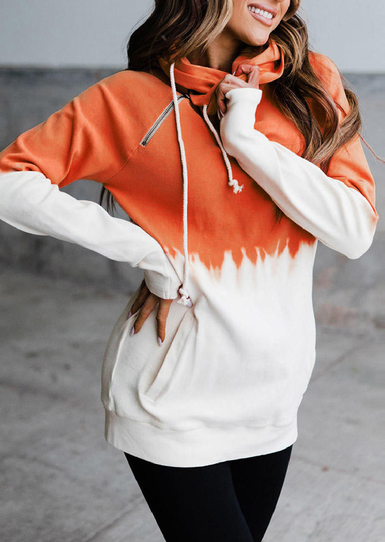 

Color Block Zipper Kangaroo Pocket Hoodie - Orange, SCM006130