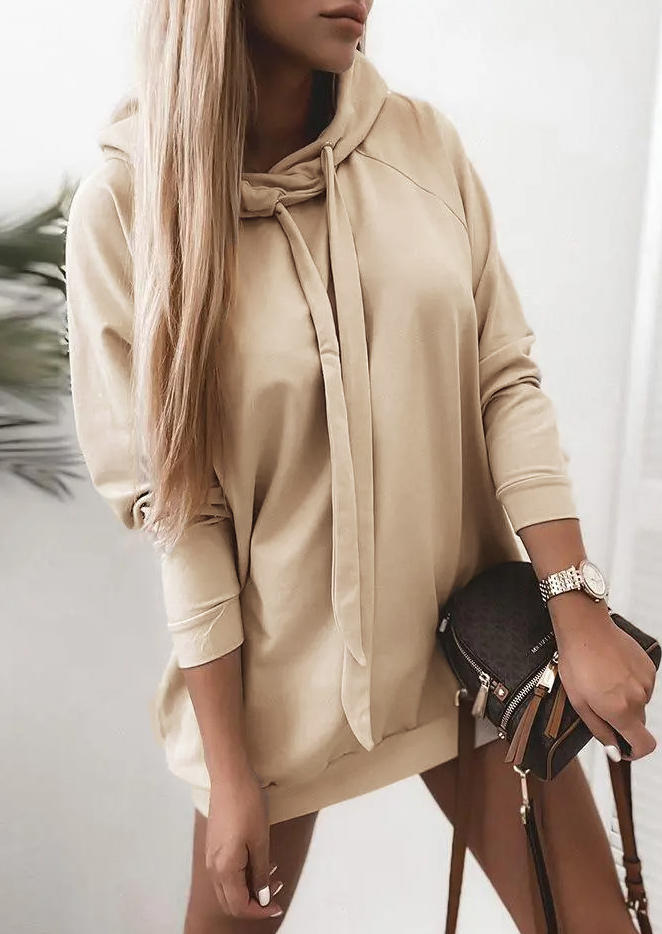 Ruffled Drawstring Hooded Mini Dress - Khaki