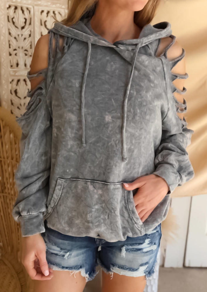 

Hollow Out Kangaroo Pocket Hoodie - Gray, SCM006301