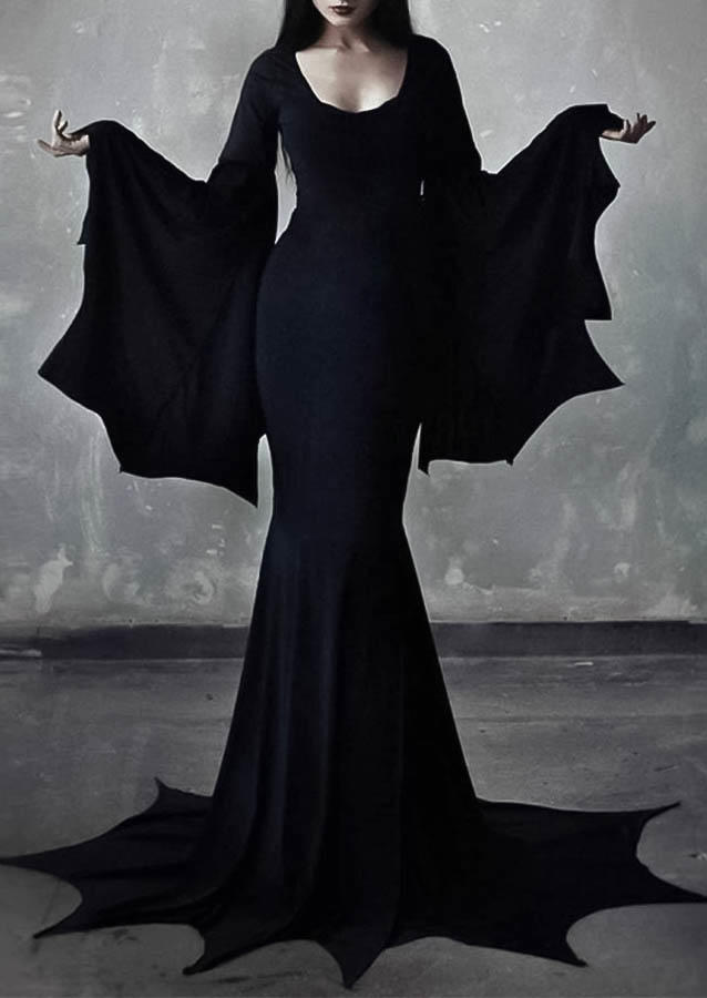 Halloween Batwing Sleeve O-Neck Maxi Dresses - Black