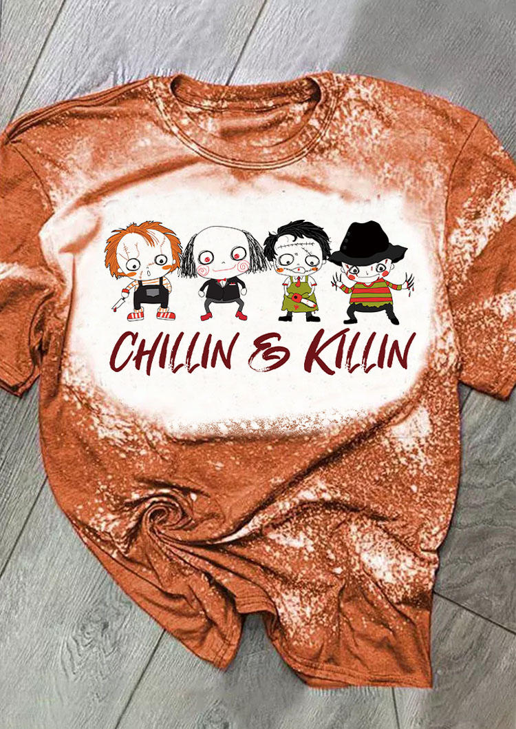 

Halloween Horror Character Bleached T-Shirt Tee - Orange, SCM005848