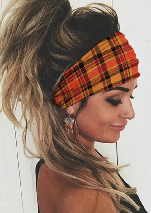 

Plaid Sport Wide Headband - Orange, SCM005894