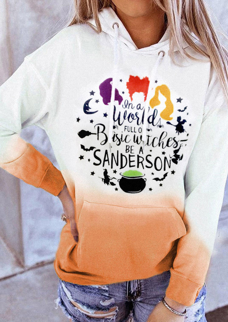 

Halloween Witches Gradient Kangaroo Pocket Hoodie - Orange, SCM005966