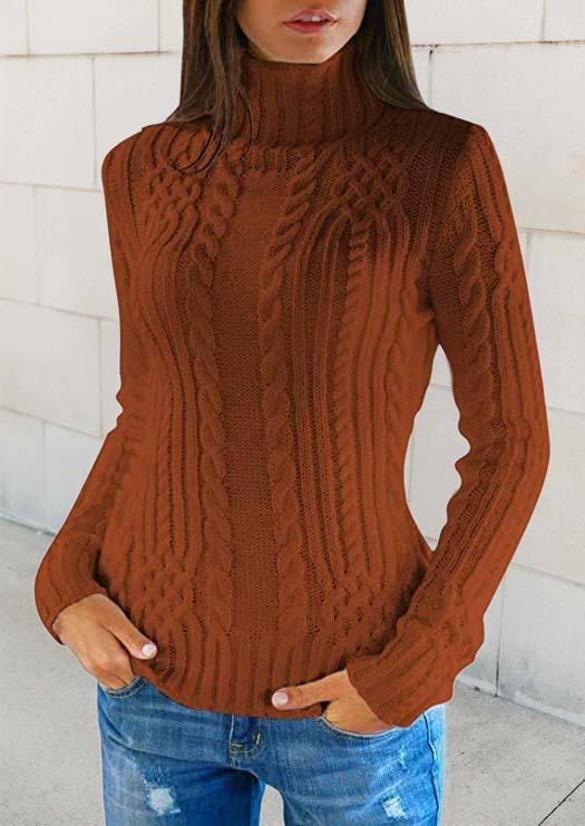 

Crochet Turtleneck Long Sleeve Sweater - Brown, SCM006006