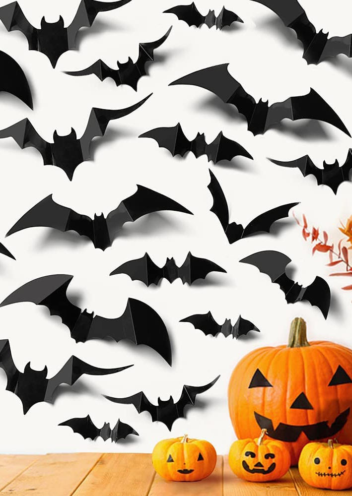 

56Pcs Halloween 3D Bat Reusable Wall Decoration Ornament, Black, SCM006021