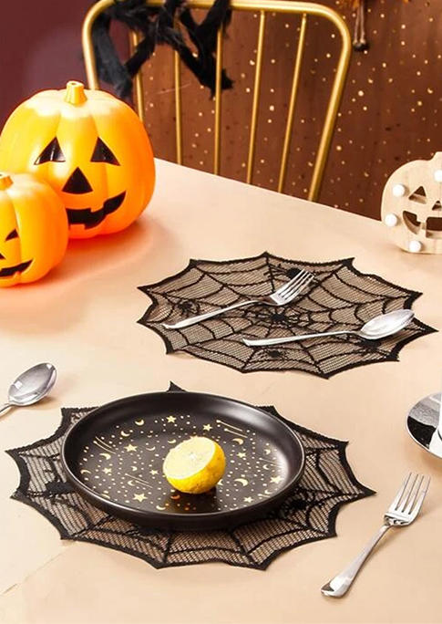 

4Pcs Halloween Spider Web Design Placemat - Black, SCM006031