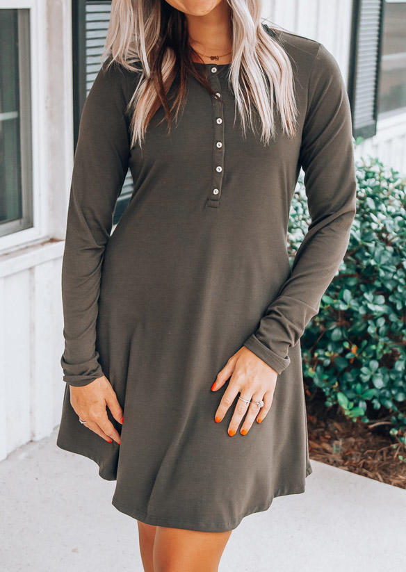 

Pocket Long Sleeve O-Neck Mini Dress - Gray, SCM006040