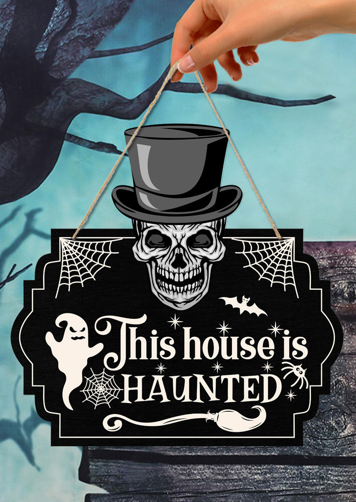 

Halloween This House Is Haunted Skull Pendant Ornament, Black, SCM006061
