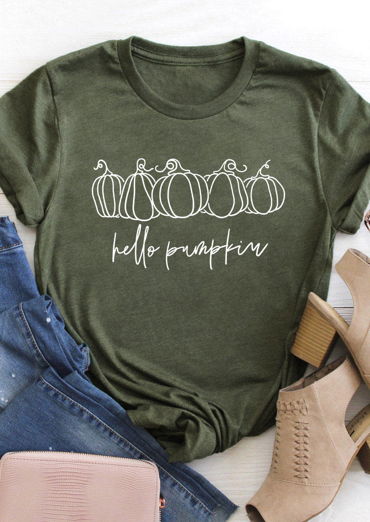 Hello Pumpkin O-Neck T-Shirt Tee - Green