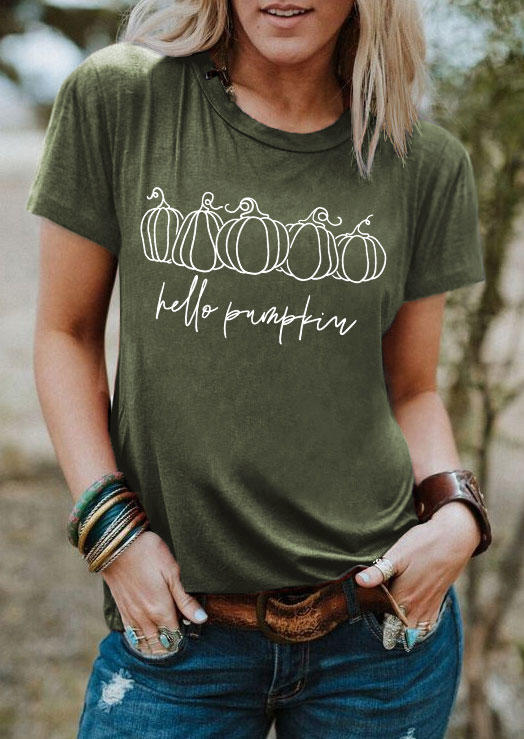 

Hello Pumpkin O-Neck T-Shirt Tee - Green, SCM006162