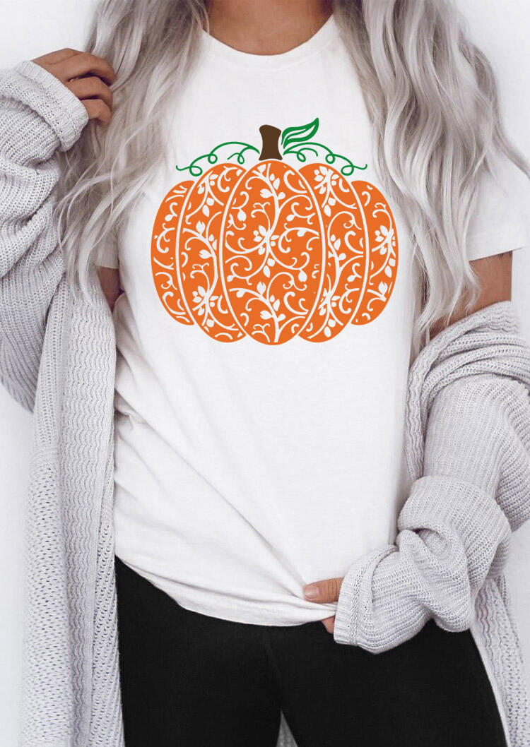 

Pumpkin O-Neck Casual T-Shirt Tee - White, SCM006219