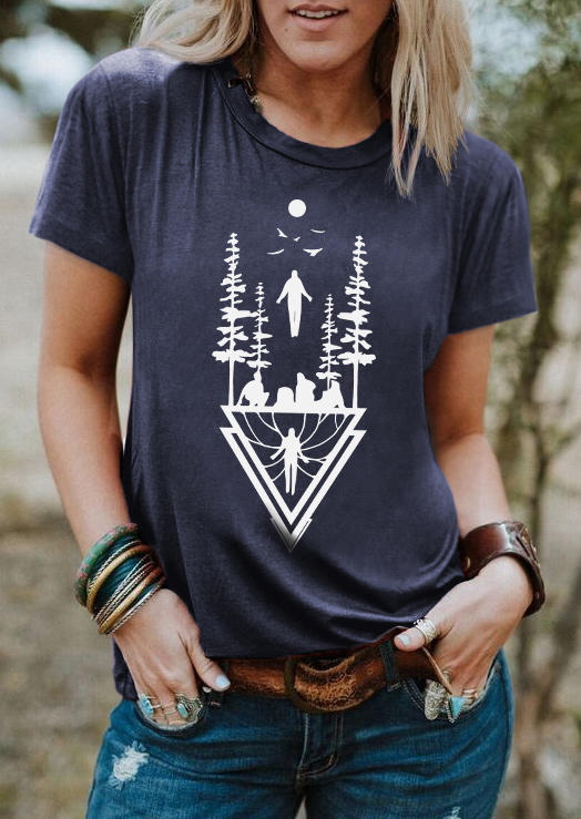 

Halloween Tree Hill Graphic O-Neck T-Shirt Tee - Blue, SCM006220