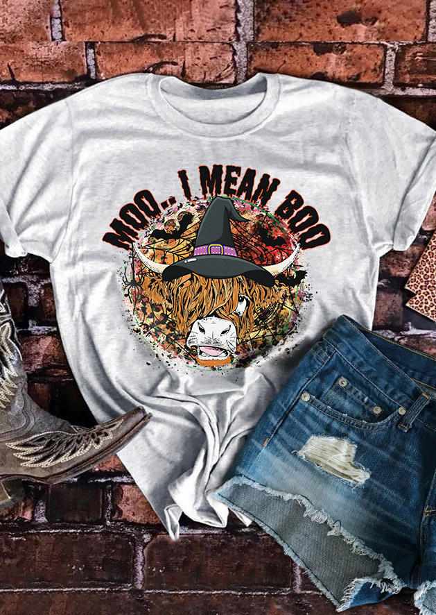 

Halloween Moo I Mean Boo Cattle T-Shirt Tee - Gray, SCM006223