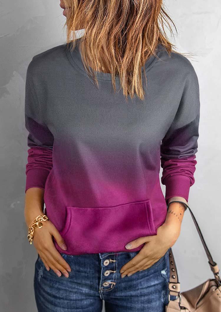 

Gradient Kangaroo Pocket Pullover Sweatshirt - Purple, SCM006255