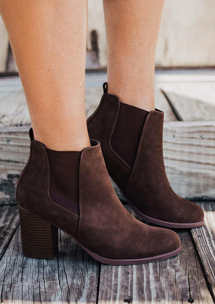 

Solid Round Toe Heeled Boots - Brown, SCM006336