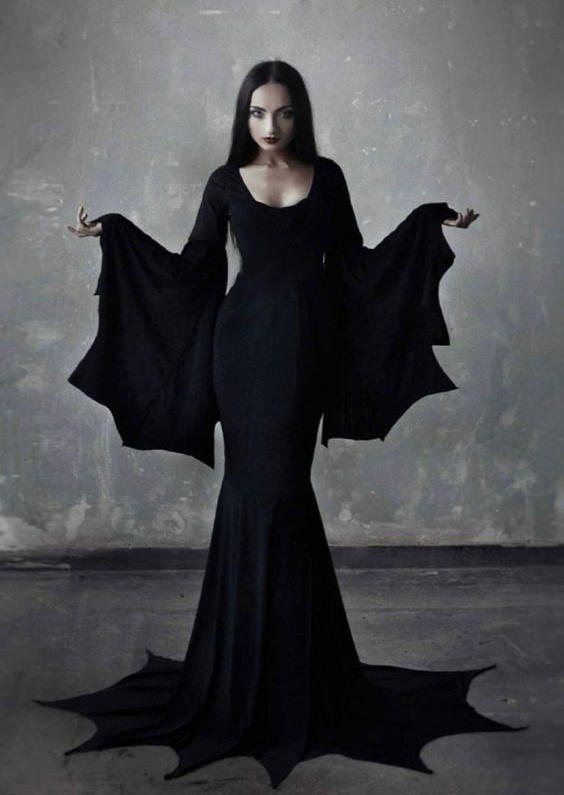 Halloween Batwing Sleeve O-Neck Maxi Dresses - Black