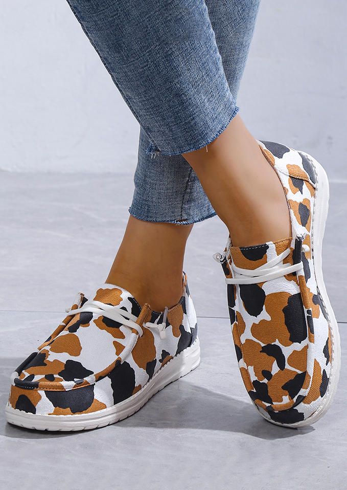 Western Cow Lace Up Flat Sneakers, Multicolor, SCM006413