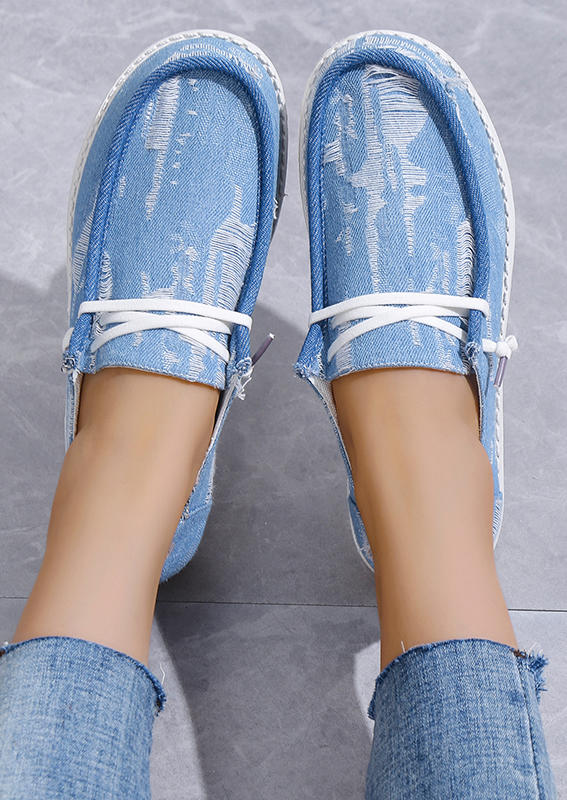 

Ripped Hole Slip On Flat Sneakers - Blue, SCM006421