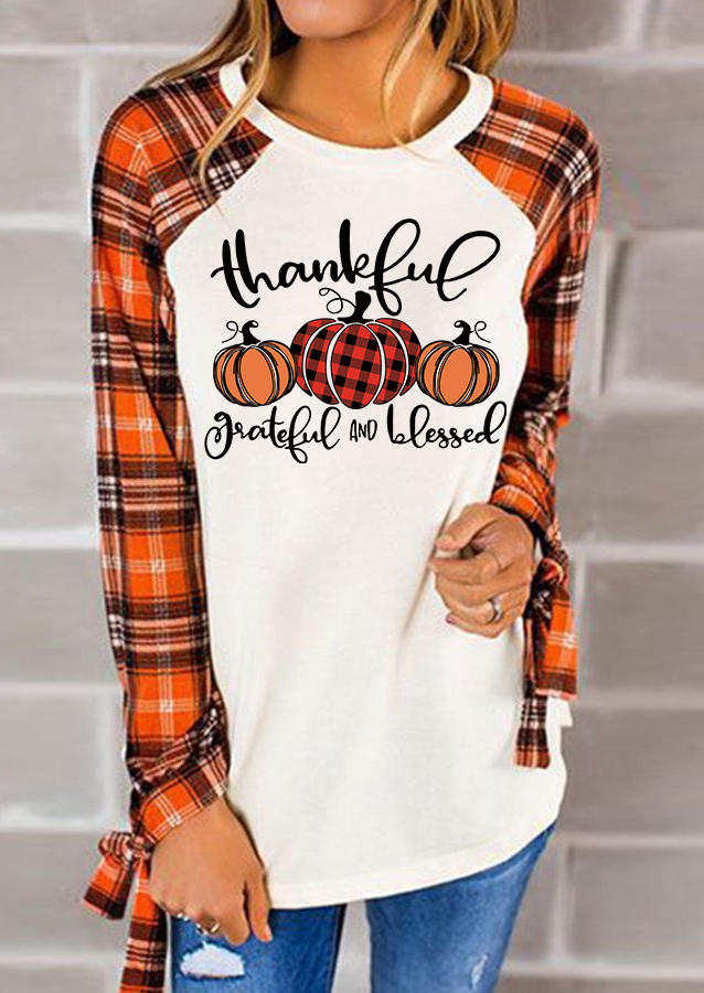 

Thankful Grateful And Blessed Buffalo Plaid Pumpkin T-Shirt Tee - White, SCM005908