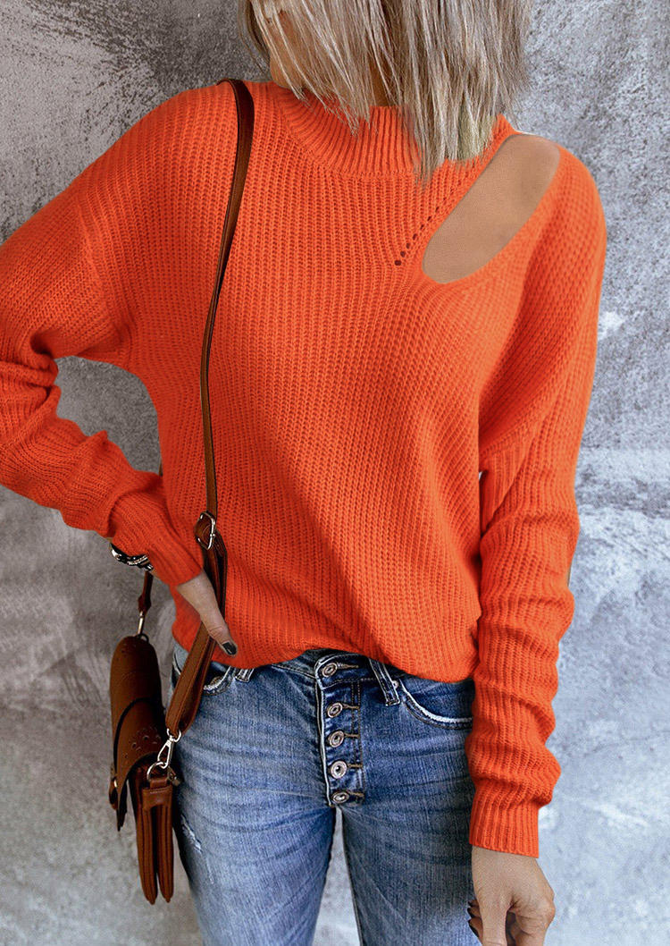 

Hollow Out Long Sleeve Pullover Sweater - Orange, SCM005912