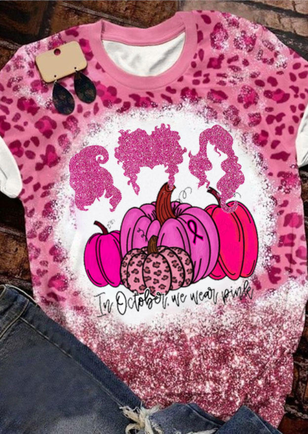 

Breast Cancer Awareness In October We Wear Pink Leopard Pumpkin T-Shirt Tee, SCM005975