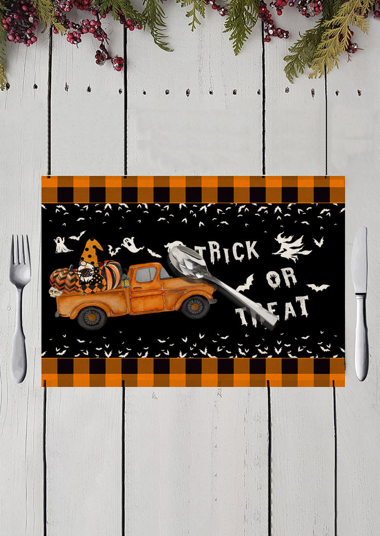

Halloween Pumpkin Truck Gnome Witch Trick Or Treat Table Placemat, Black;khaki, SCM006025