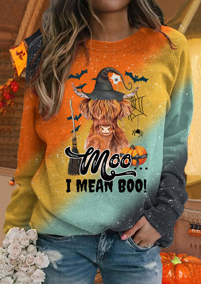 Halloween Moo I Mean Boo Bat Witch Highland Cattle Sweatshirt