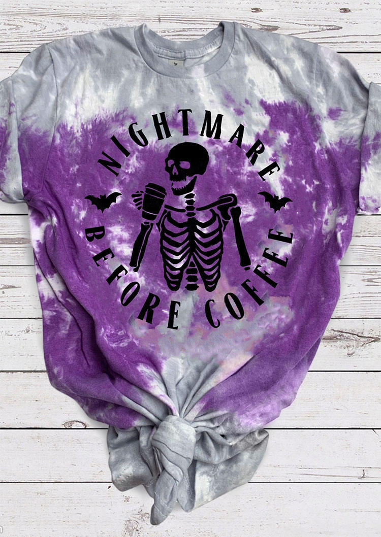 

Halloween Nightmare Before Coffee Bat Skeleton Tie Dye T-Shirt Tee, Multicolor, SCM006104