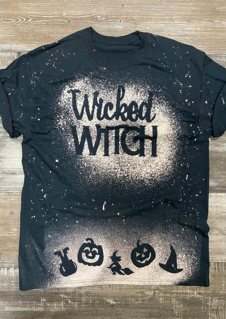 

Wicked Witch Pumpkin Face Bleached T-Shirt Tee - Black, SCM006185
