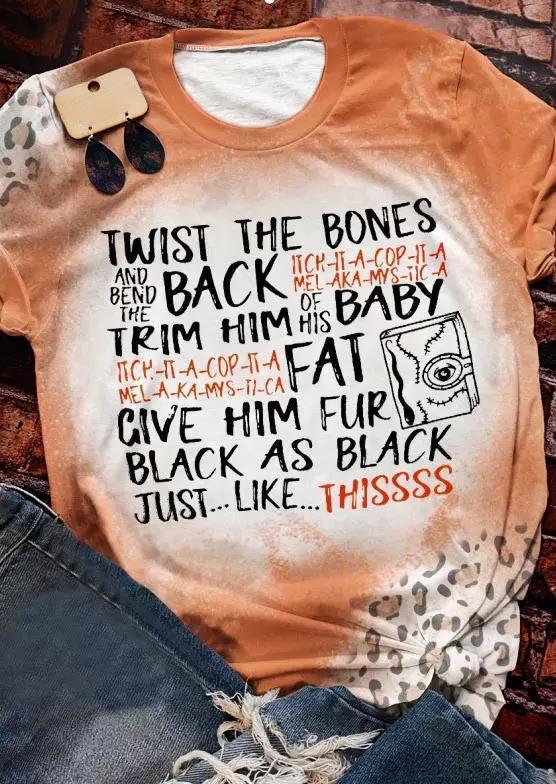 Twist The Bones And Bend The Back Leopard Bleached T-Shirt Tee - Orange