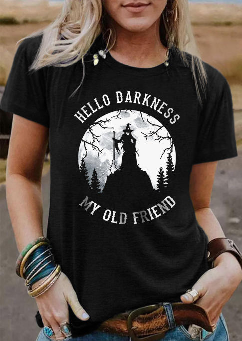 

Halloween Hello Darkness My Old Friend Witch T-Shirt Tee - Black, SCM006364