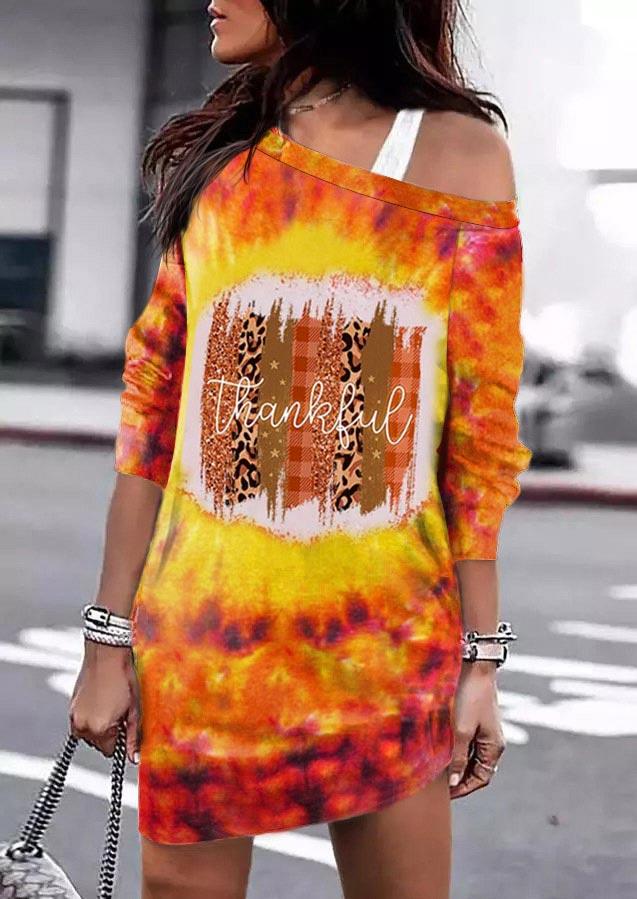 

Thankful Leopard Plaid Tie Dye Mini Dress without Camisole - Orange, SCM006423