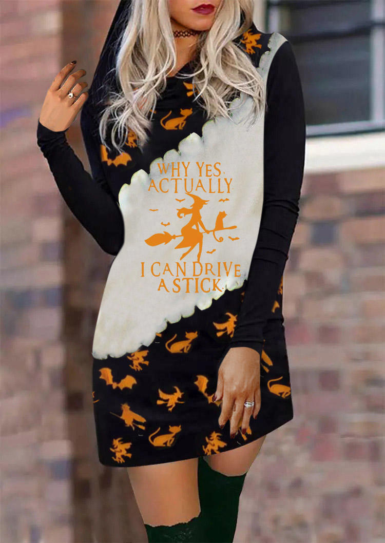 

Halloween Why Yes Actually I Can Drive A Stick Hooded Mini Dress - Black, SCM006426