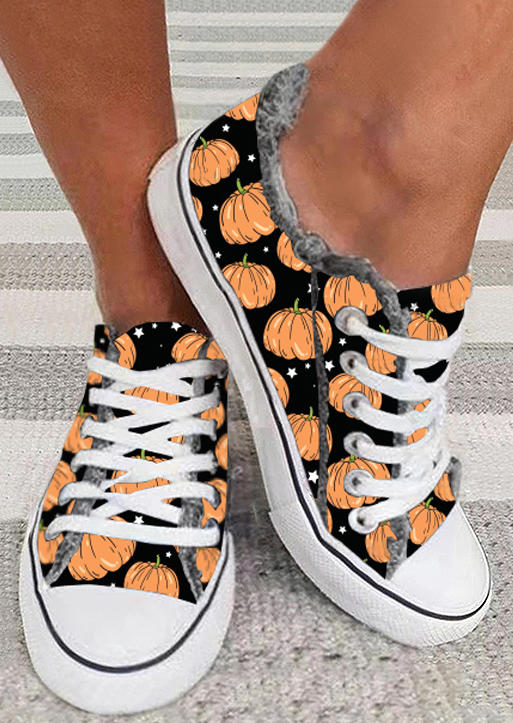 

Pumpkin Lace Up Round Toe Flat Sneakers, Multicolor, SCM006505