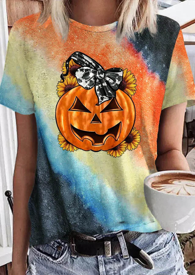 

Tie Dye Pumpkin Face Sunflower T-Shirt Tee, Multicolor, SCM005565