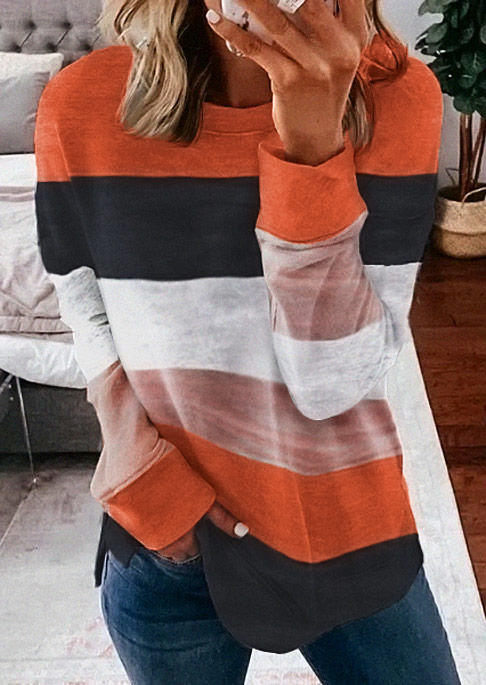 

Color Block Long Sleeve Pullover Sweatshirt, Multicolor, SCM005651