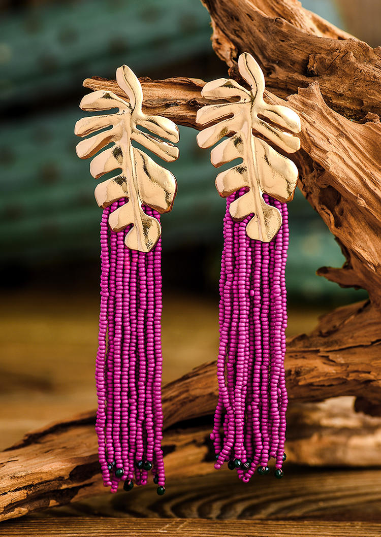 

Bohemian Leaf Beading Long Tassel Earrings, Multicolor, SCM005819