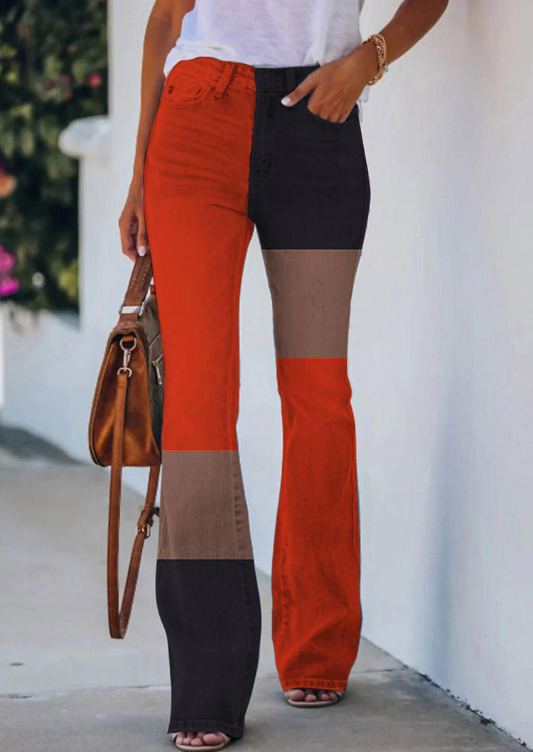 

Color Block Pocket Button Denim Pants, Multicolor, SCM005995