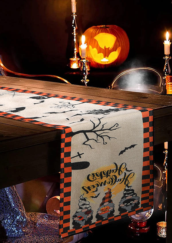 

Happy Halloween Pumpkin Skull Table Runner, White, SCM006097