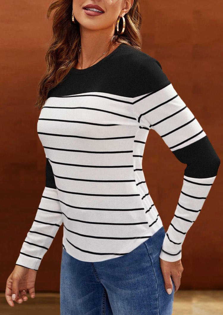 

Striped Long Sleeve O-Neck Blouse - White, SCM006106